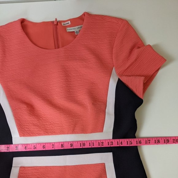 Sandra Darren Coral and Black Short Sleeve Midi Dress Size 10 - Picture 16 of 16